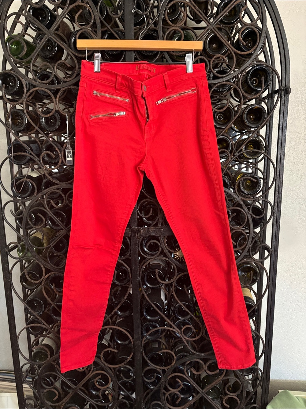 J Brand Red Slim Zip-Pocket Pants